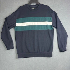 ZARA MAN Colorblock Knit Pullover Sweater Classic Crewneck Sz M Navy/Grn & White